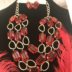 Red and gold fashion necklace and earrings